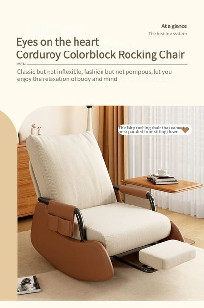 Comfy Rocking Chair, Folding Lounge Chair with Footrest, Lazy Sofa Chair Adjustable Backrest, Recliner Chair for Balcony