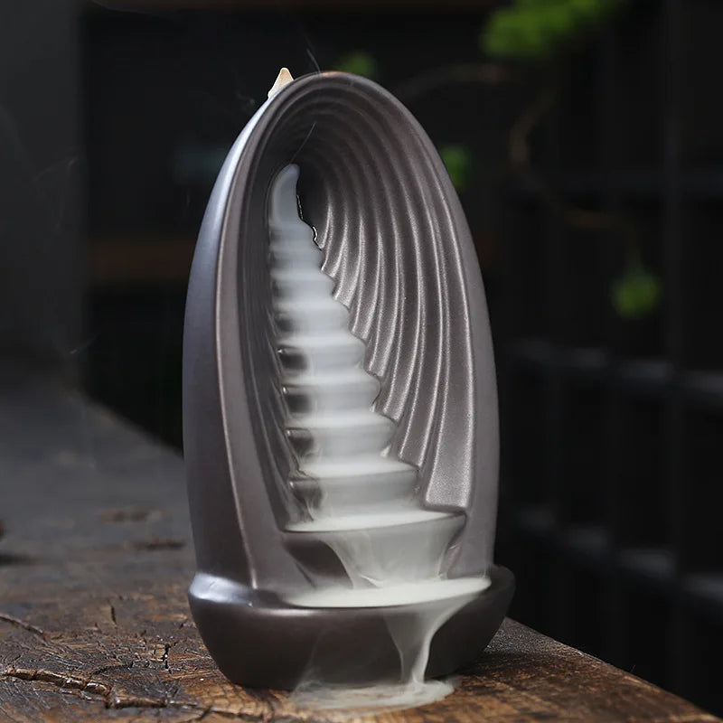 Ceramic Backflow Incense Burners Smoke Waterfall Fountain Meditation Aromatherapy Reflux Incense Holder Buddha Home Zen Decor