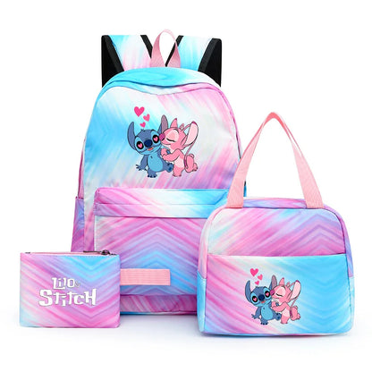 3pcs Disney Lilo Stitch Colorful Backpack with Lunch Bag Rucksack Casual School Bags for Boys Girls Women Student Teenagers Sets