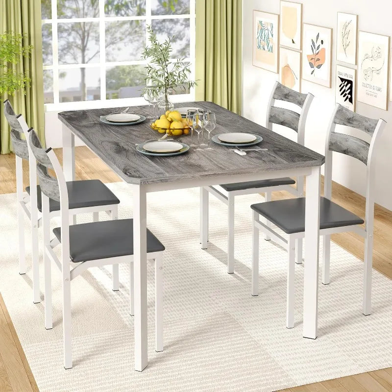 Dining Table Set for 4, 43.3" Dining Room Table with 4 Upholstered PU Leather Chairs, Modern Wood Kitchen Table and Chairs