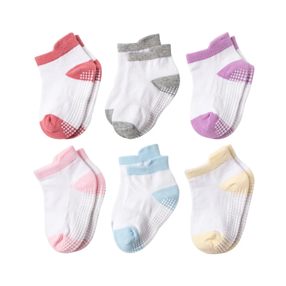 6Pairs Baby's Non-slip Floor Socks For Toddler Kids Boys Indoor Activities Learn To Walk Ankle Socks