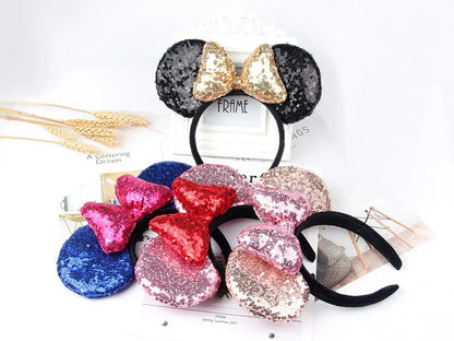 Minnie Mouse Ears Headband Big Size Sequin Bow Women Party Girl Hairband Hot Festival Disney Park Trip DIY Hair Accessories