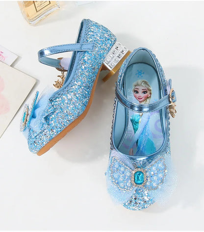 Disney Girls' Princess Sandals Children's Shoes Frozen Elsa Children's Shoes Girls Fashion Baby Pink Blue High Heel Shoes Size