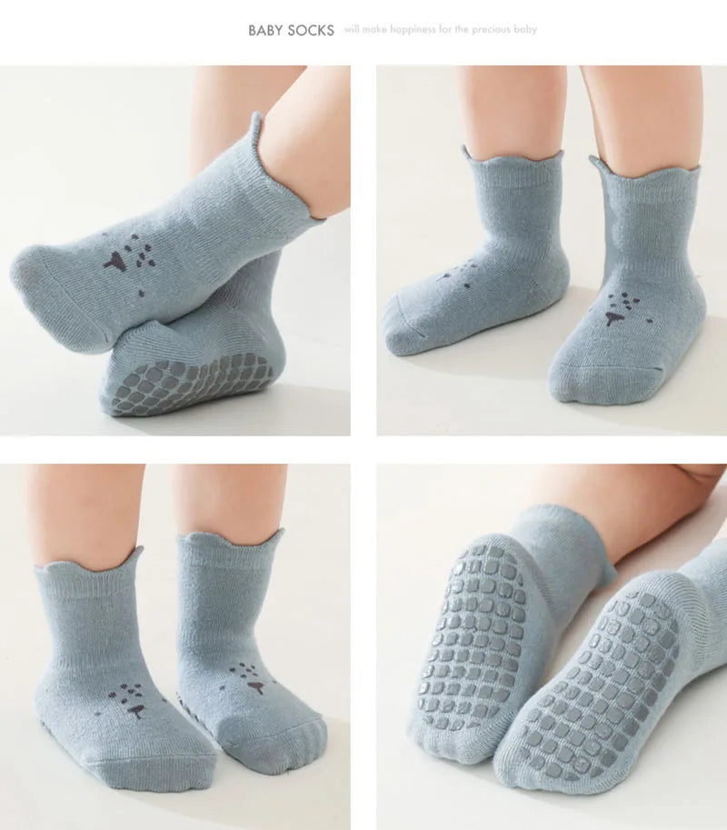 5 Pairs a Lot 2024 New Baby Floor Socks Toddler Girls Cute Indoor Walking Socks Infant Boys Non Slip Bottom Socks