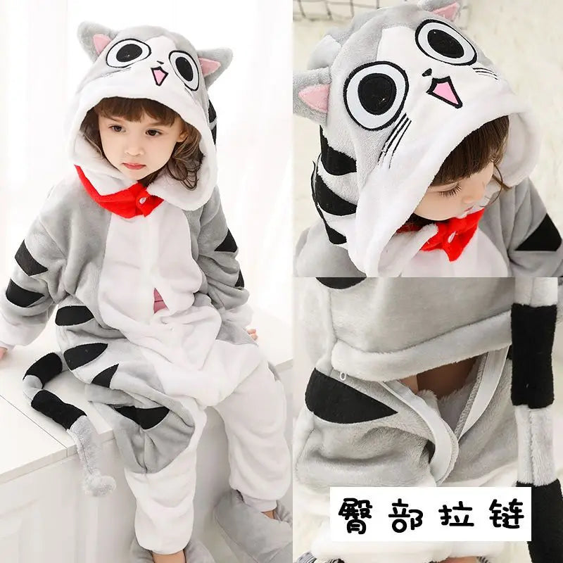 Unicorn Kigurumi for Kids Onesies Winter Flannel Warm Pajamas Animal Lion Dinosaur Hooded Sleepwear Jumpsuit Cospaly Costumes