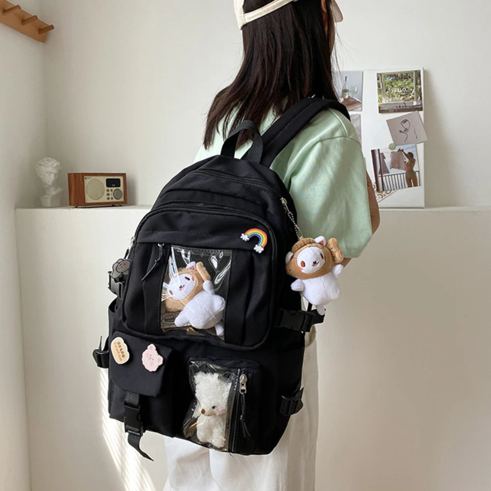 Girls High School Student Backpack Bags Backpack with Pin and Pendant,Cute Aesthetic Backpack ,Outdoor Sports Leisure Bag