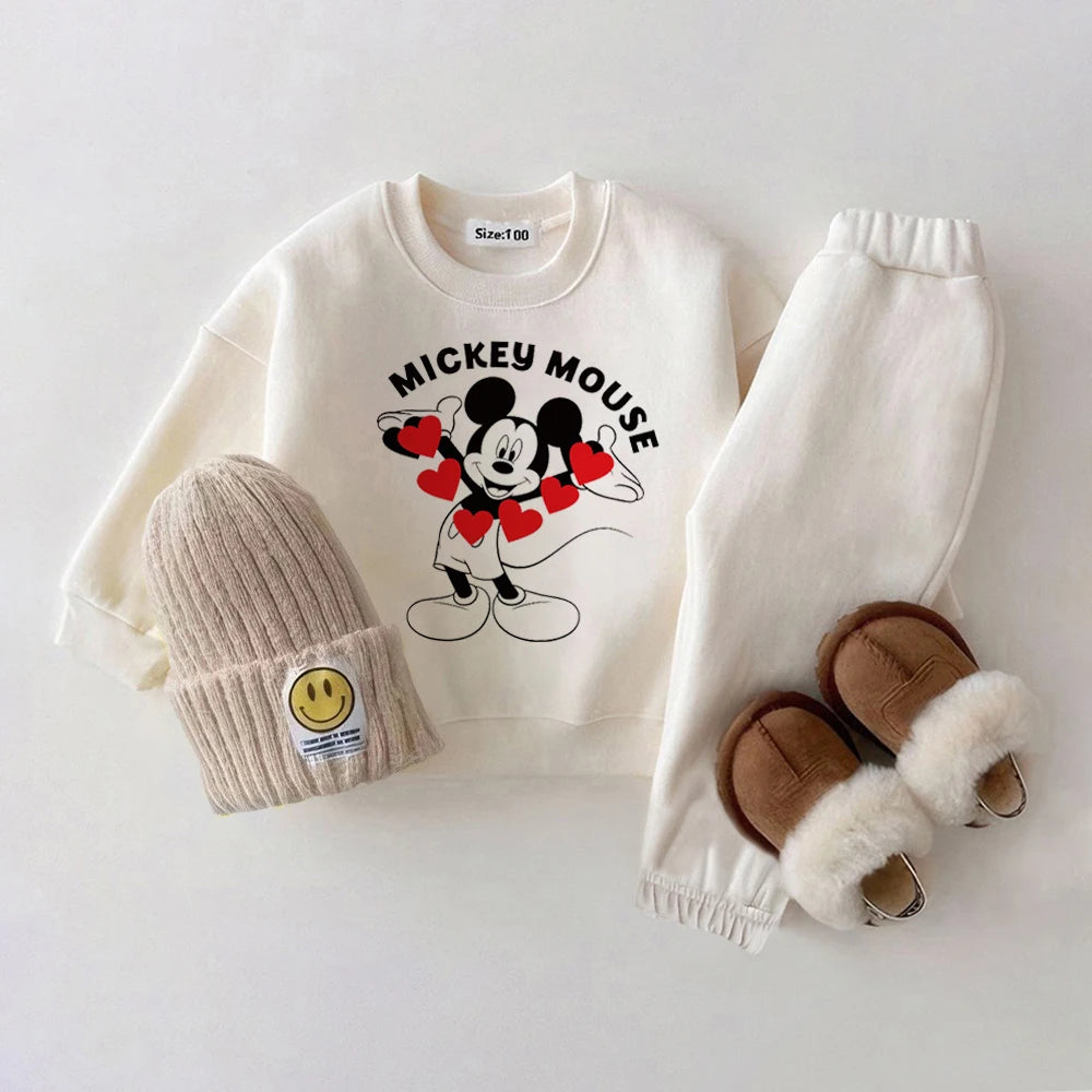 Autumn Baby Girl Clothes Sets Disney Winter Fleece Baby Clothes Outfit Mickey Mouse Toddler Baby Boy Outfit Set